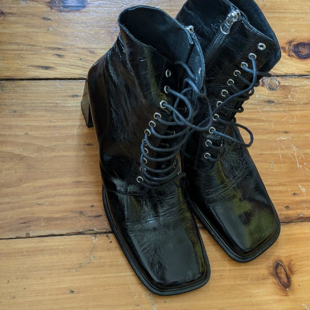 Beautiful black lace-up boots, vegan leather